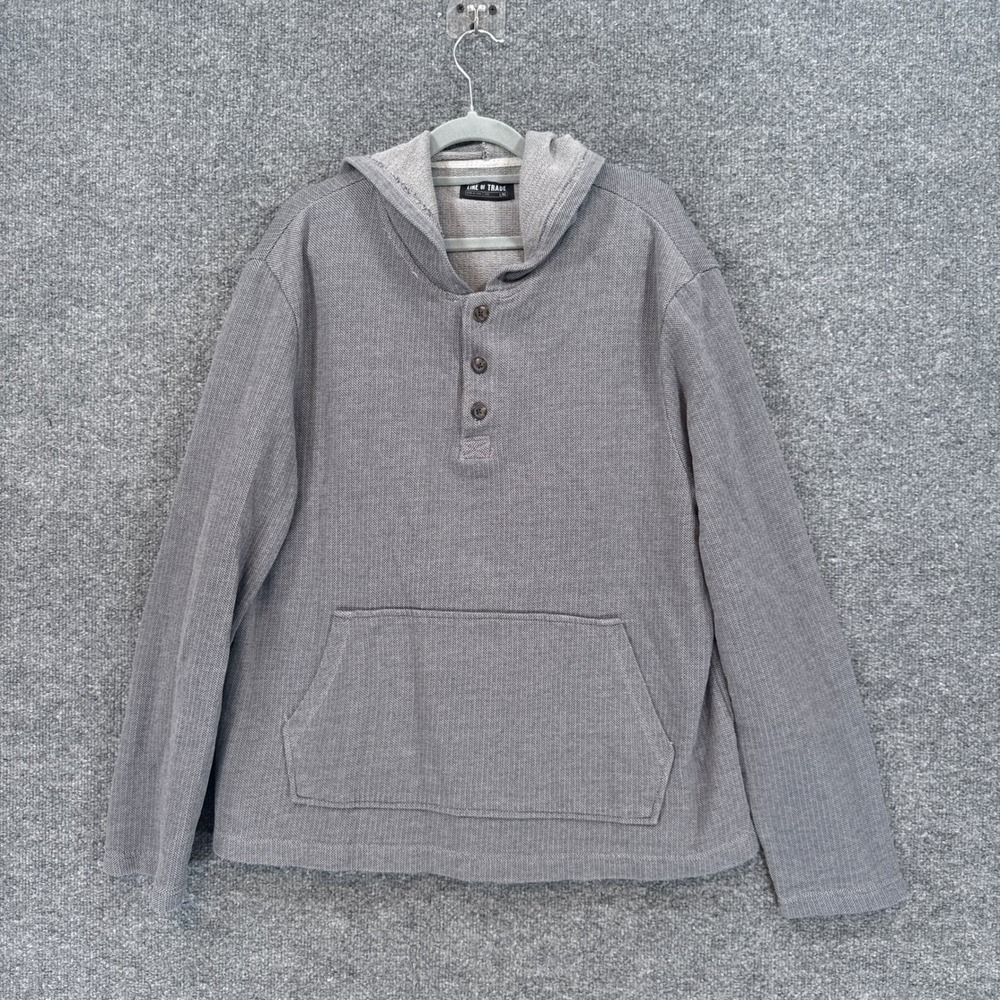 Line of Trade Hoodie Mens Large Gray Textured Henley Pullover Sweatshirt